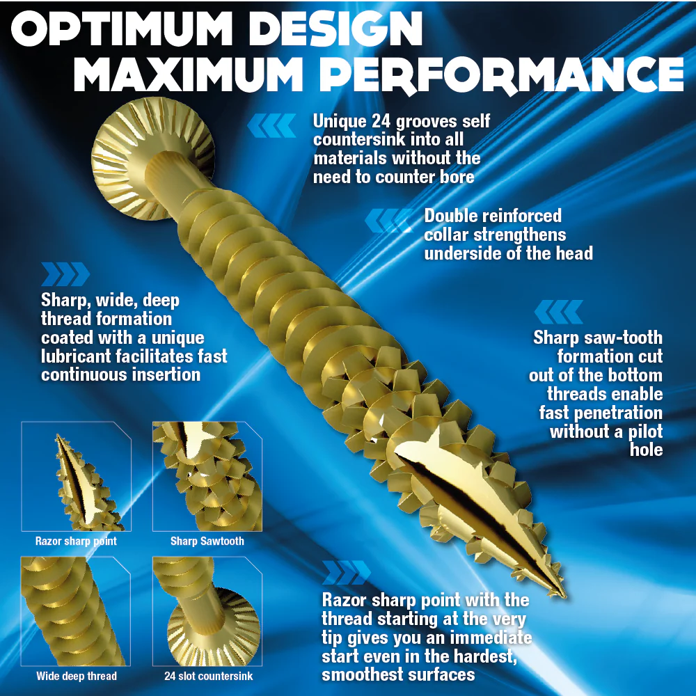 Optimaxx Box of 200 4.0 x 25 mm Full Thread Woodscrews - Image 2