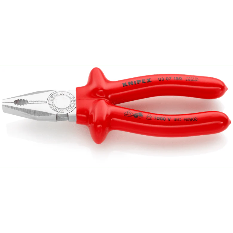 KNIPEX Combination Pliers with dipped insulation, VDE-tested chrome-plated 180 mm cutting edges with bevel