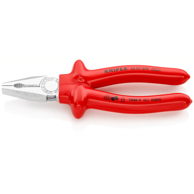KNIPEX Combination Pliers with dipped insulation, VDE-tested chrome-plated 200 mm cutting edges with bevel