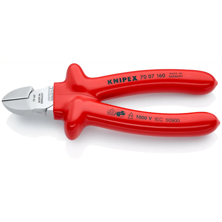 KNIPEX Diagonal Cutter with dipped insulation, VDE-tested chrome-plated 160 mm cutting edges with bevel
