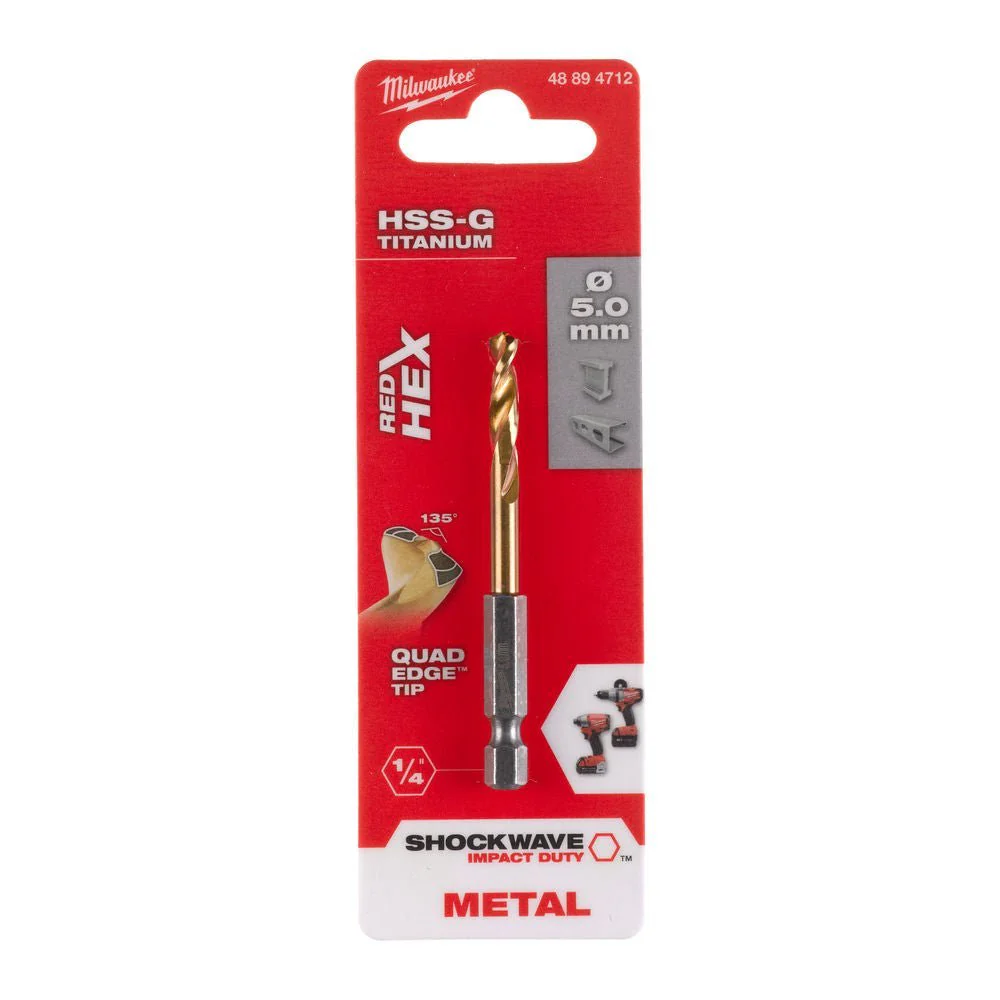 Milwaukee Metal Drill Bit Red Hex Shockwave HSS - Ground Titanium - Image 10