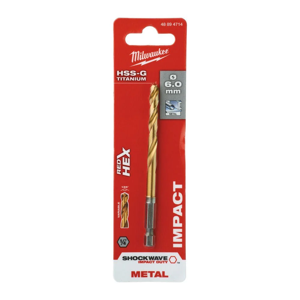 Milwaukee Metal Drill Bit Red Hex Shockwave HSS - Ground Titanium - Image 12
