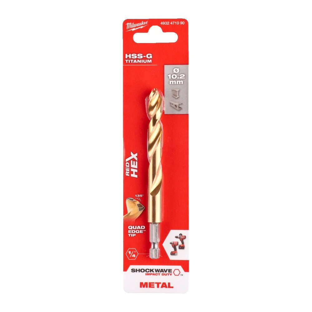 Milwaukee Metal Drill Bit Red Hex Shockwave HSS - Ground Titanium - Image 25