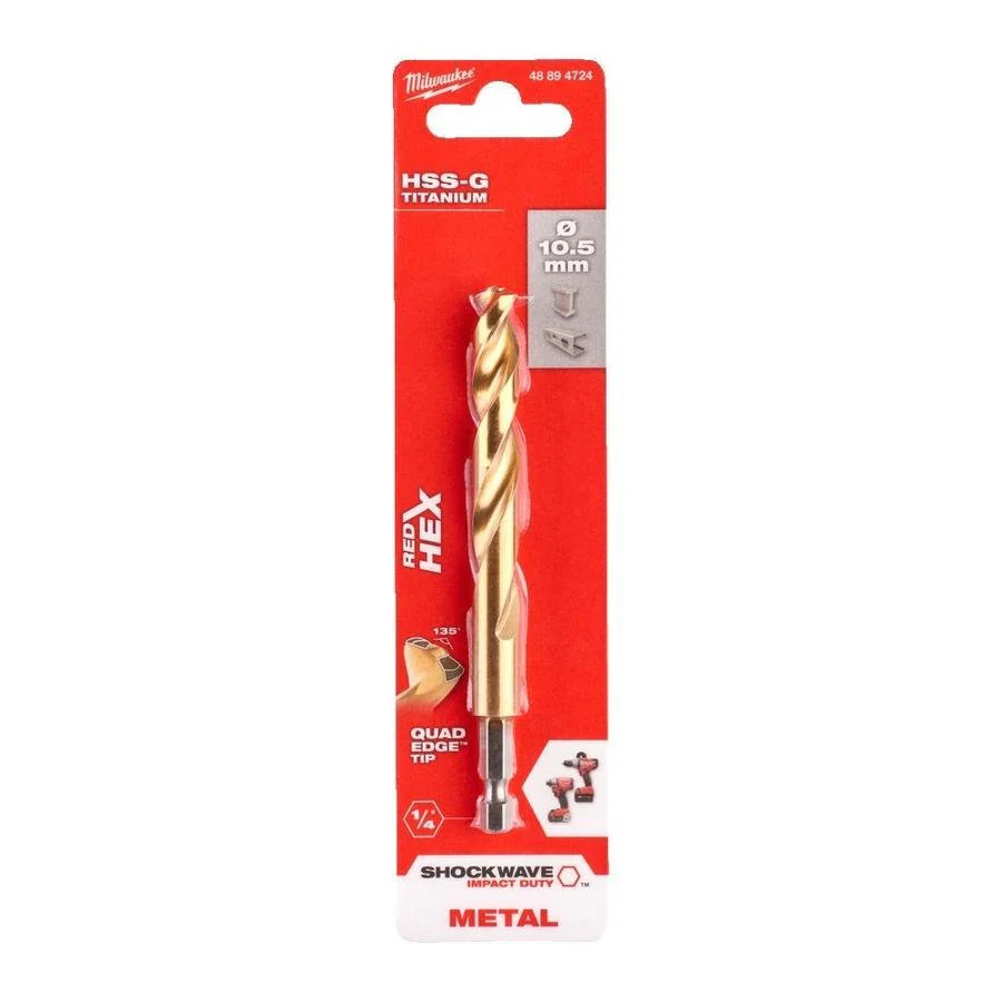 Milwaukee Metal Drill Bit Red Hex Shockwave HSS - Ground Titanium - Image 26