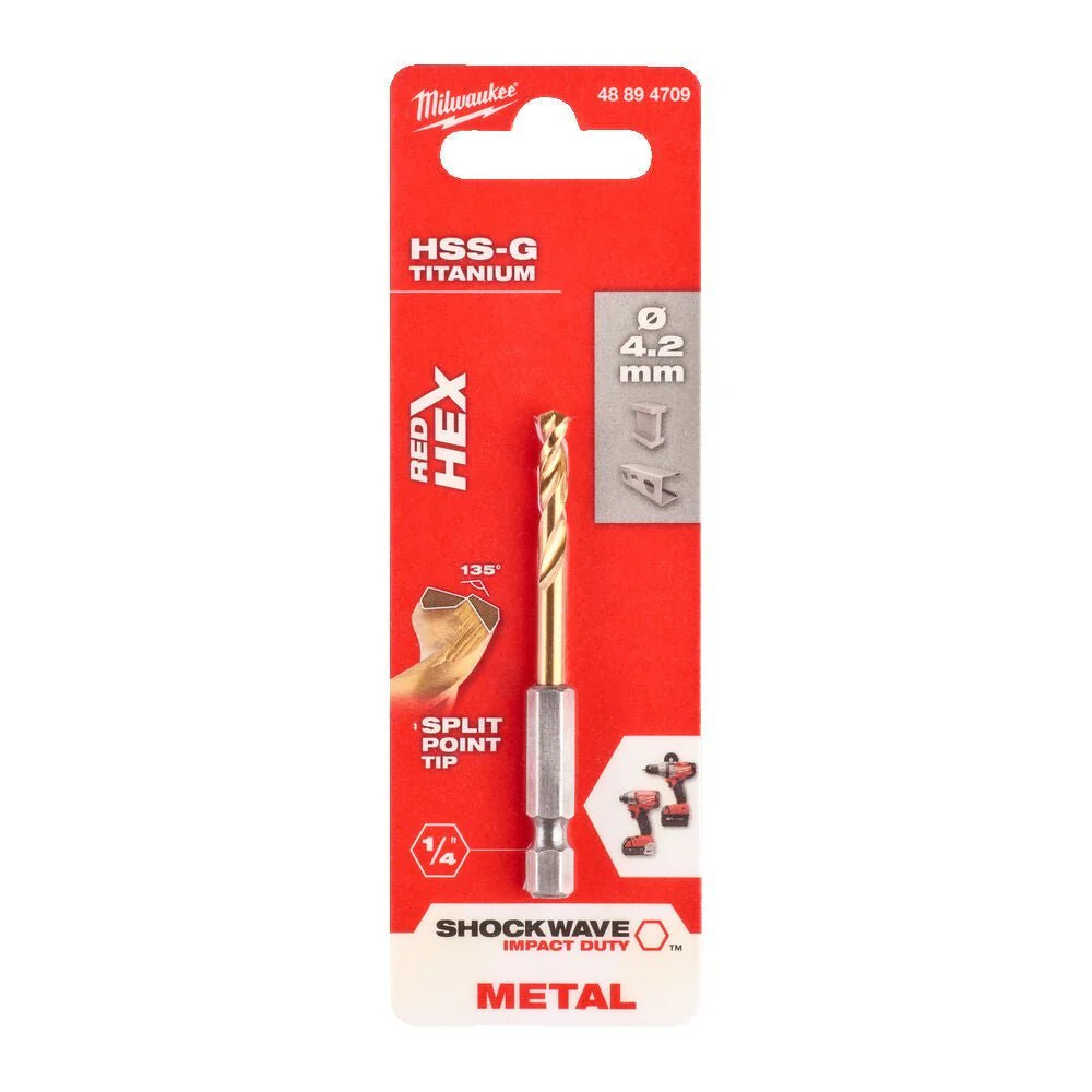 Milwaukee Metal Drill Bit Red Hex Shockwave HSS - Ground Titanium - Image 8
